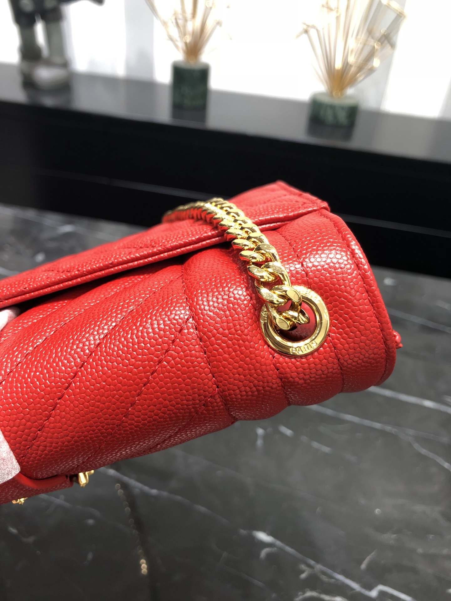 Saint Laurent Envelope Small Grain Quilted Calfskin Handbag Red 600195 